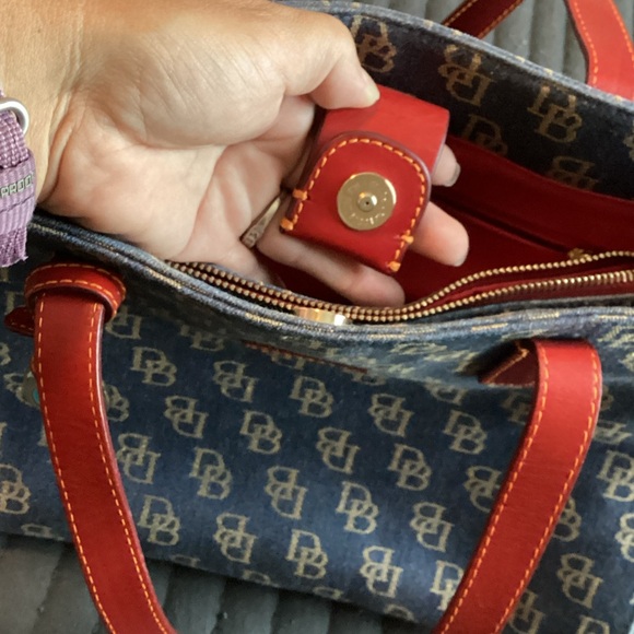 Dooney & Bourke Denim Blue Tote with Red Trim - Picture 10 of 10